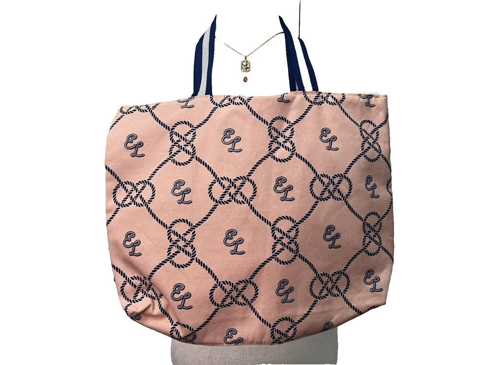 Women's Estee Lauder Large Shoulder Bag Pink Blie Logo Zipper Tote Bag Beach